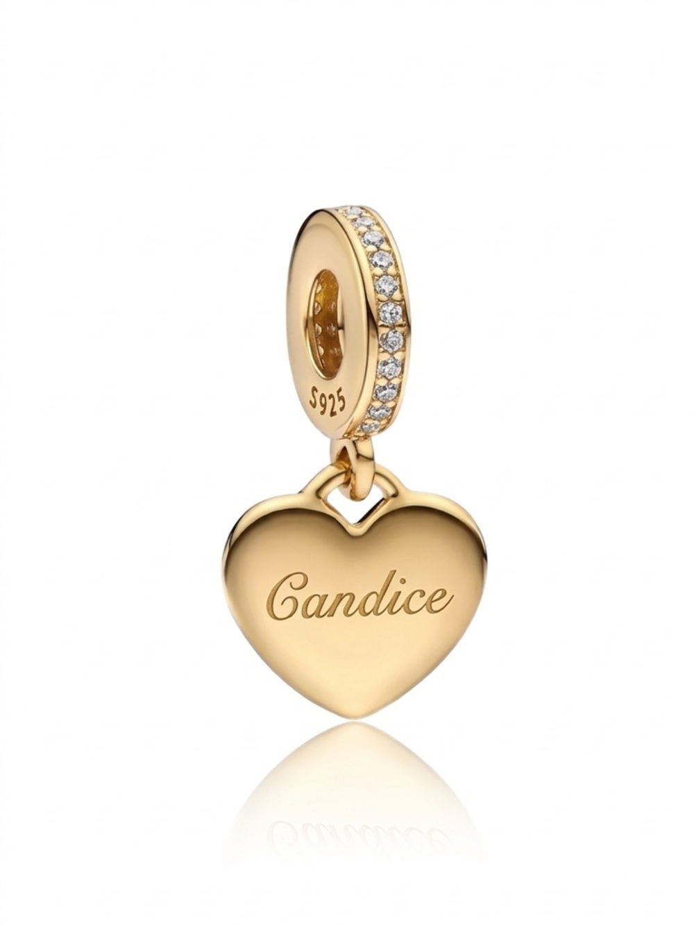 Personalized Name Yellow Gold Heart Dangle Charm